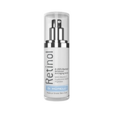 Front view of Di Morelli Retinol Serum 0.25% bottle, featuring anti-aging formula with peptides and hyaluronic acid for face and neck.
