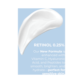 Creamy texture of Di Morelli Retinol Serum 0.25% with Vitamin C, Hyaluronic Acid, and Peptides for smooth, hydrated skin.
