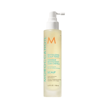 Moroccanoil Scalp Tonic Treatment bottle with spray nozzle, designed to reduce hair fallout and promote fuller hair over time.