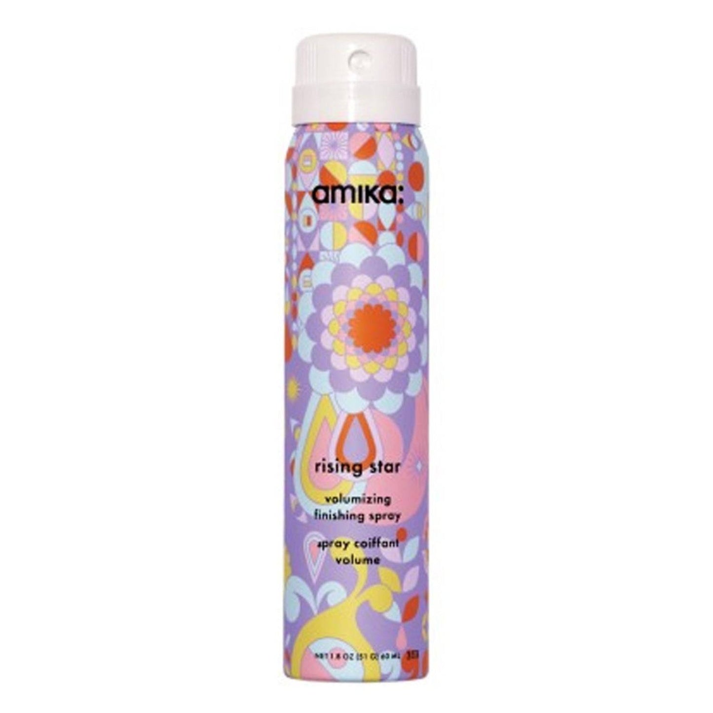 Amika Volumizing Spray - Instant Root Lift 60ml in colorful floral can design. Ideal for boosting hair volume with long-lasting hold.