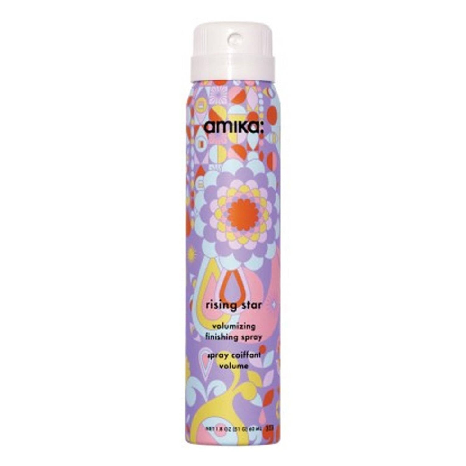 Amika Volumizing Spray - Instant Root Lift 60ml in colorful floral can design. Ideal for boosting hair volume with long-lasting hold.