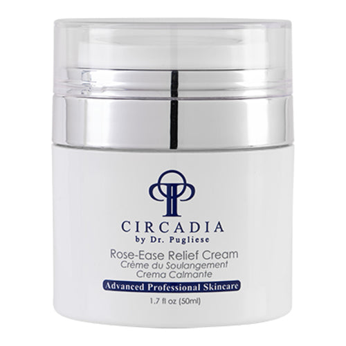 Circadia Rose-Ease Relief Cream 1.7 fl oz jar for calming rosacea-related redness and irritation, ideal for sensitive facial skin care.