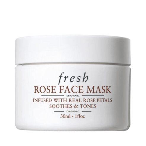 Fresh Rose Face Mask 30ml jar with hydrating gel formula and real rose petals for soothing and toning dry skin.
