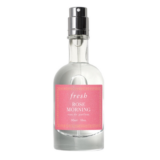 Fresh Rose Morning EDP 30ml cumhráin na mban le lipéad bándearg galánta, foirfe le haghaidh bronntanais nó taistil, a dhíoltar ag eSkinCareStore.