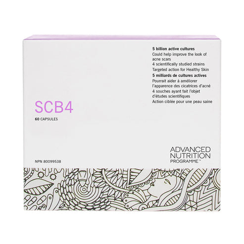 Advanced Nutrition Programme SCB4 skin care supplements with 5 billion active cultures to support problem skin and acne care, 60 capsules.