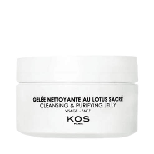 Kos Paris Sacred Lotus Cleansing Jelly in a white jar, ideal for oily skin. This face wash cleanser removes excess sebum and purifies the skin.