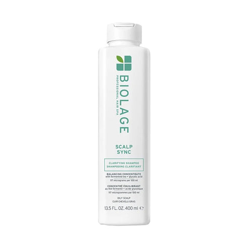 Biolage Scalp Sync Clarifying Shampoo 400 ml bottle with balancing concentrate for oily scalp, enriched with salicylic acid.