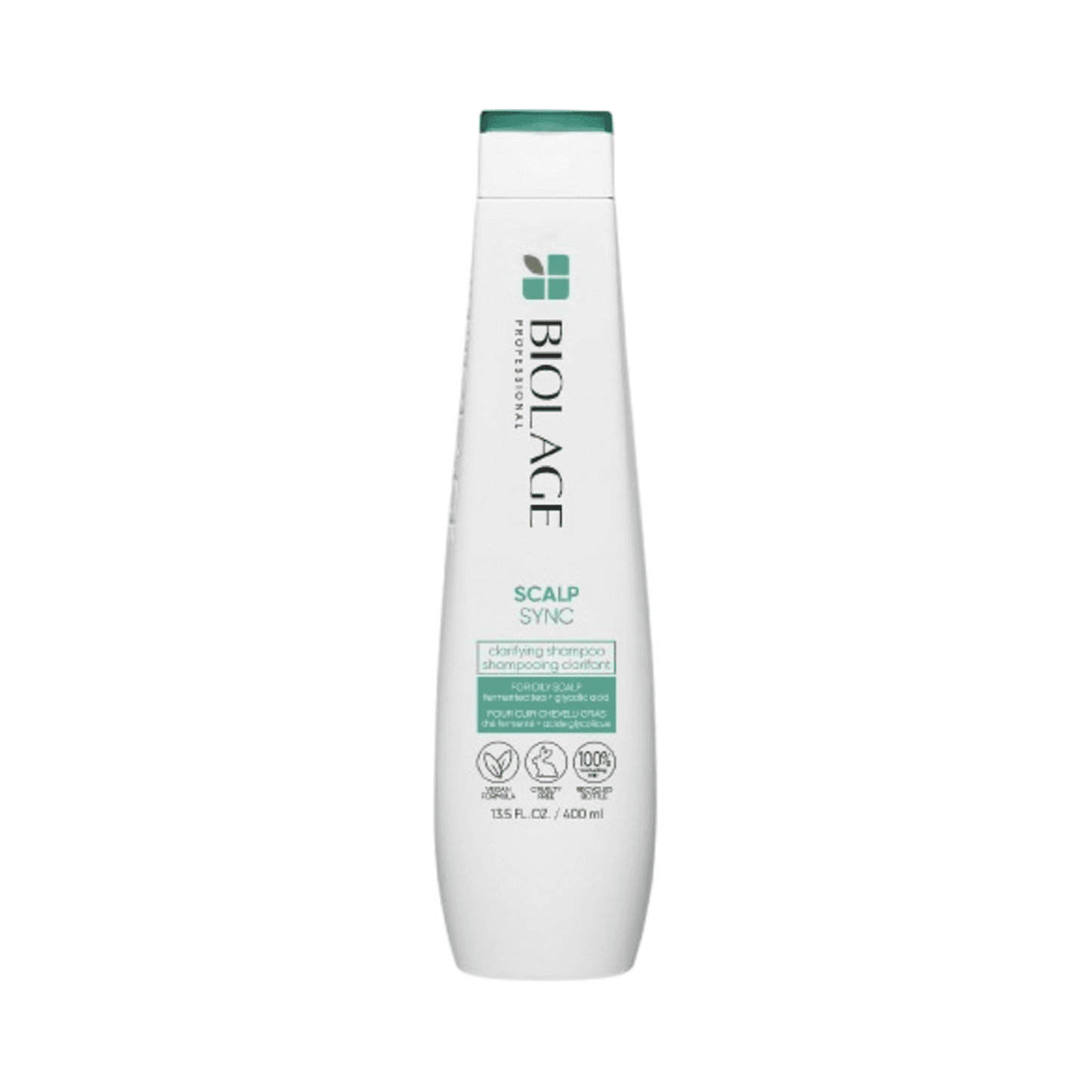 Biolage Scalp Sync Clarifying Shampoo 13.5 fl oz bottle designed to cleanse oily scalp and remove impurities effectively.