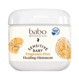 Babo Botanicals Healing Ointment - Natural Baby formula in a white jar, fragrance-free and ideal for sensitive baby skin care and eczema relief.