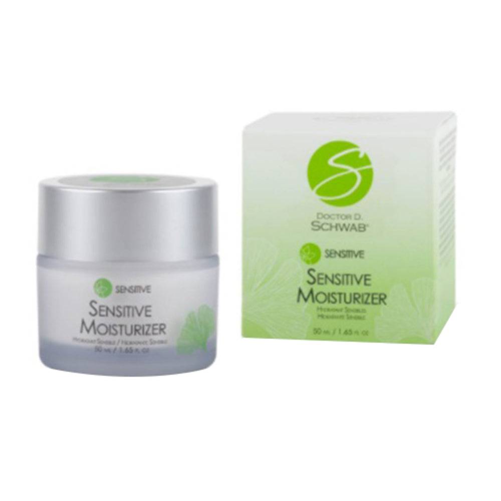 Doctor D Schwab Sensitive Moisturizer 50ml with product box, formulated for sensitive skin with green tea and shea butter.