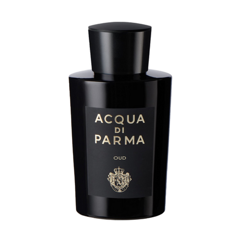 Luxury Acqua Di Parma Oud 180ml fragrance in glossy black bottle, a deep and intense scent for sophisticated perfume lovers.