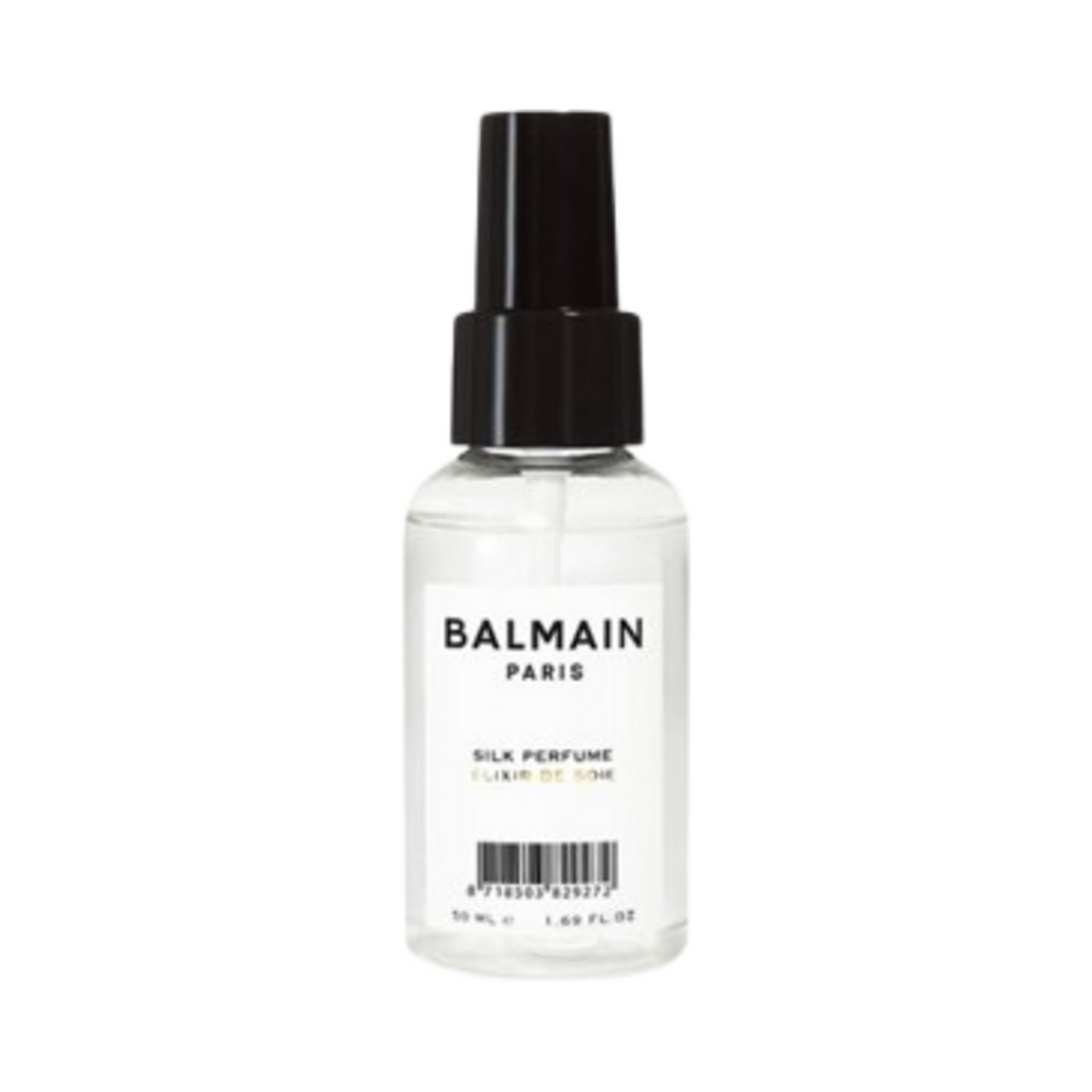 BALMAIN Hair Silk Perfume 50ml travel-size bottle for shine and repair, enriched with amino acids and oils for healthy, radiant hair care on the go.