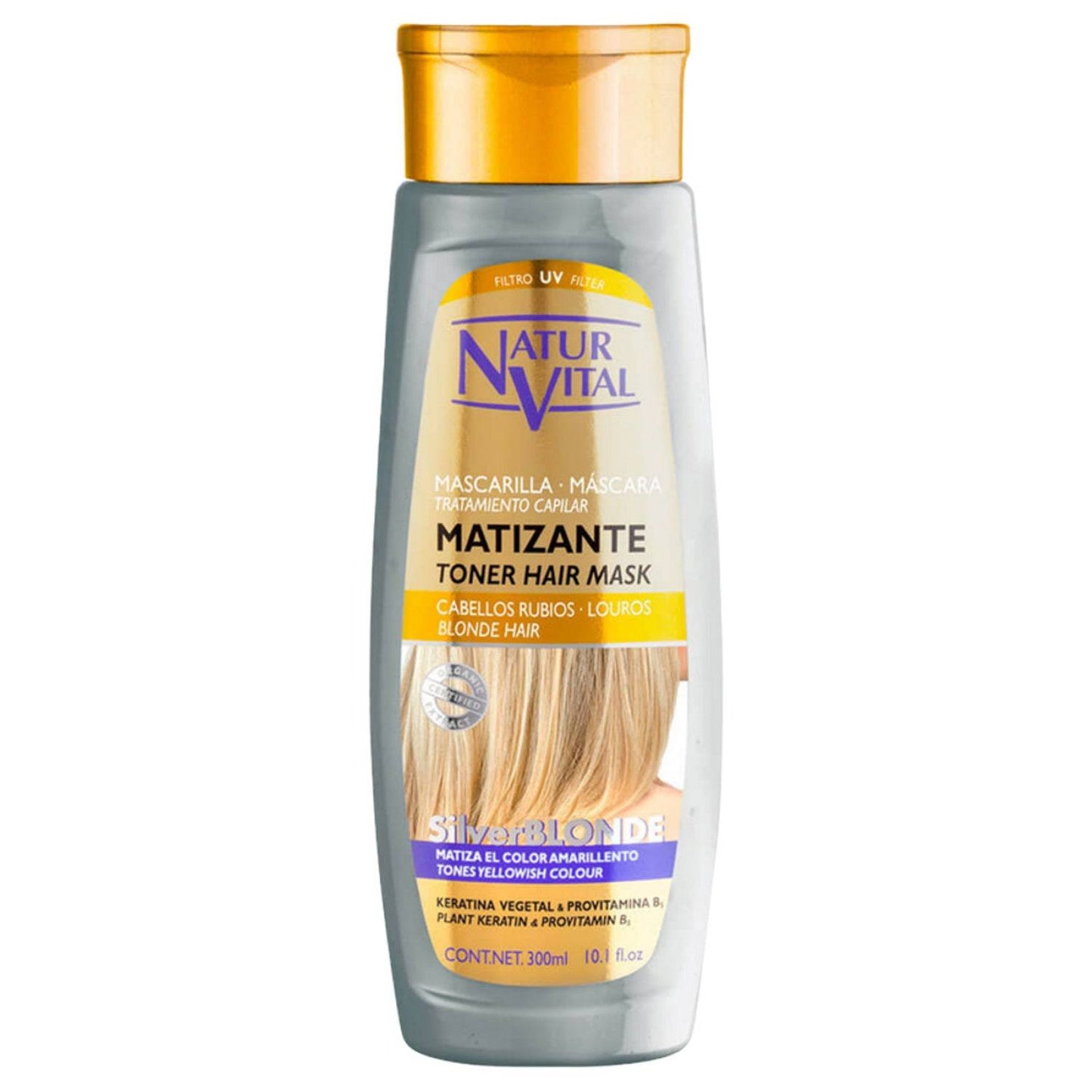 Natur Vital Hair Mask - Silver Blonde - Color Enhancing treatment for blonde and gray hair, neutralizes yellow tones, 300ml bottle.