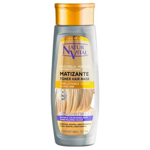 Natur Vital Hair Mask - Silver Blonde - Color Enhancing treatment for blonde and gray hair, neutralizes yellow tones, 300ml bottle.