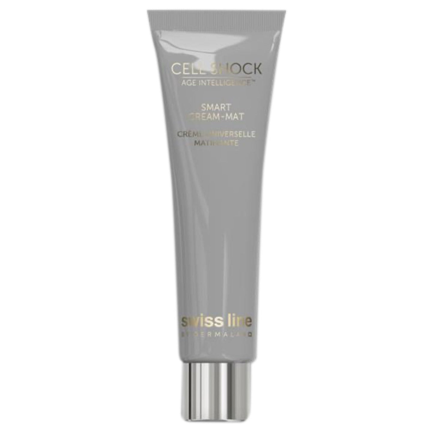Swiss Line Smart Cream Mat in sleek grey tube packaging, oil-control face cream for shine-free, matte skin. Ideal for oily skin and daily use.