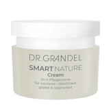 Dr Grandel Smart Nature Cream face cream in a white jar, designed to hydrate and smooth dry to combination skin for 24-hour care.