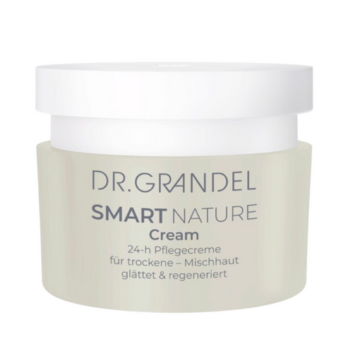 Front view of Dr Grandel Smart Nature Cream jar, a moisturizing face cream for dry and combination skin, promoting regeneration and softness.