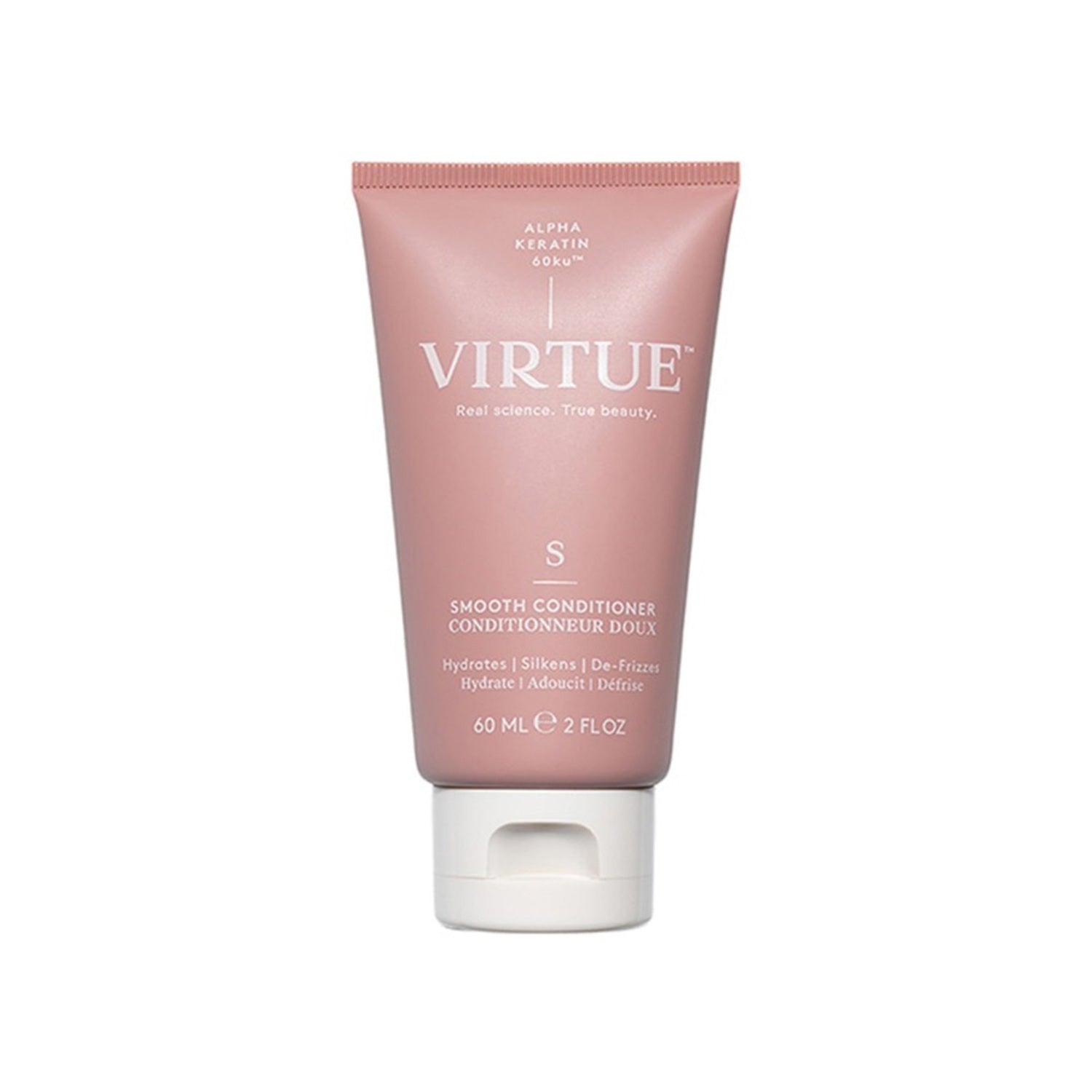 Virtue Smooth Conditioner 60ml for frizz control and hydration. Compact size conditioner for smooth, silky hair in personal hair care routines.