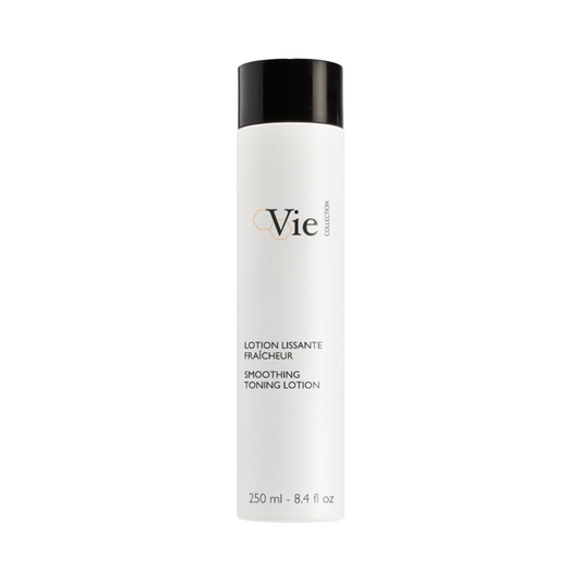 Vie Collection Smoothing Toning Lotion 250ml med svart hette, ideell for fjerning av sminke og forfriskende hud. Kjøp nå på eSkinCareStore.