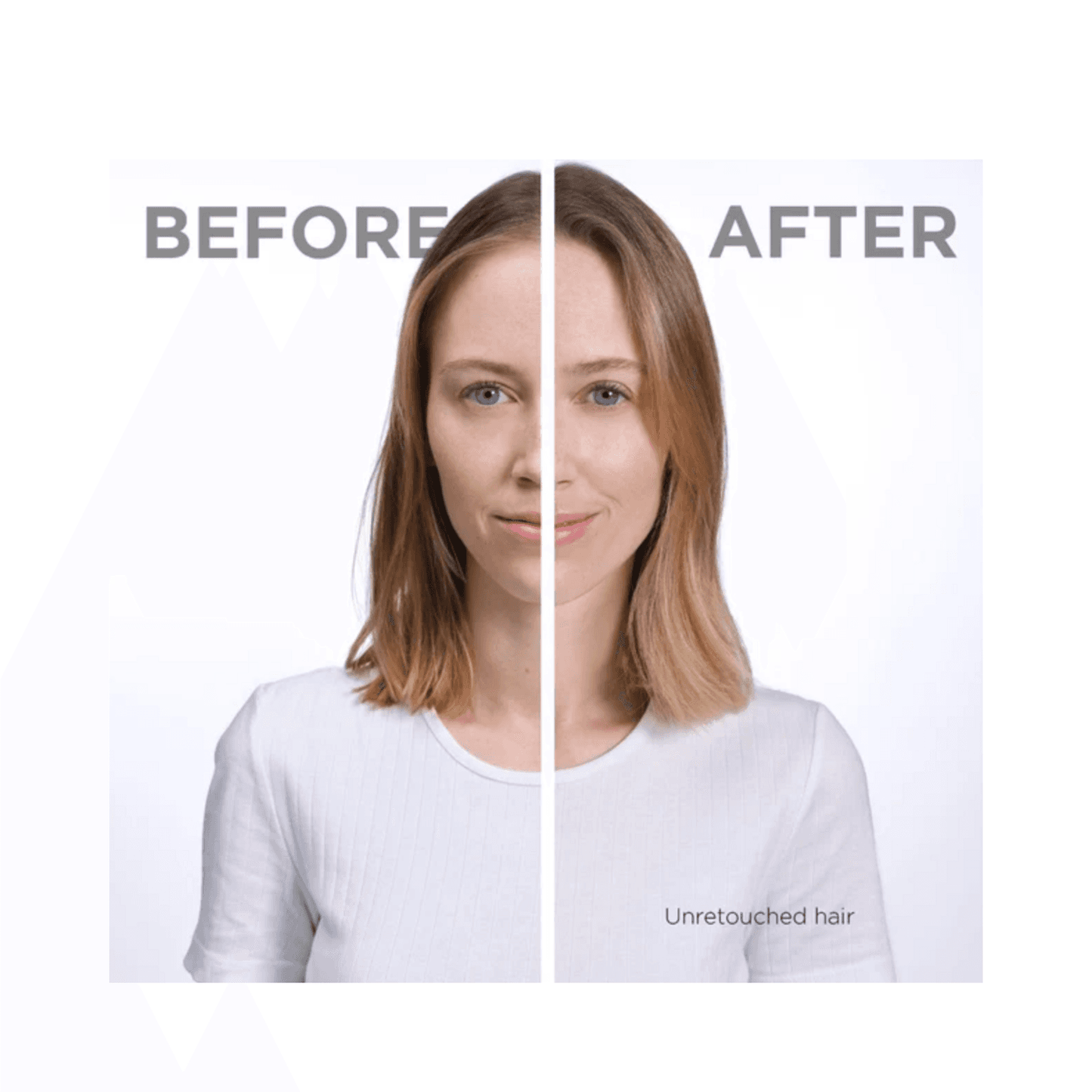 Side-by-side before and after results of Phyto Softness Dry Shampoo on woman’s hair, highlighting volume and freshness without water.