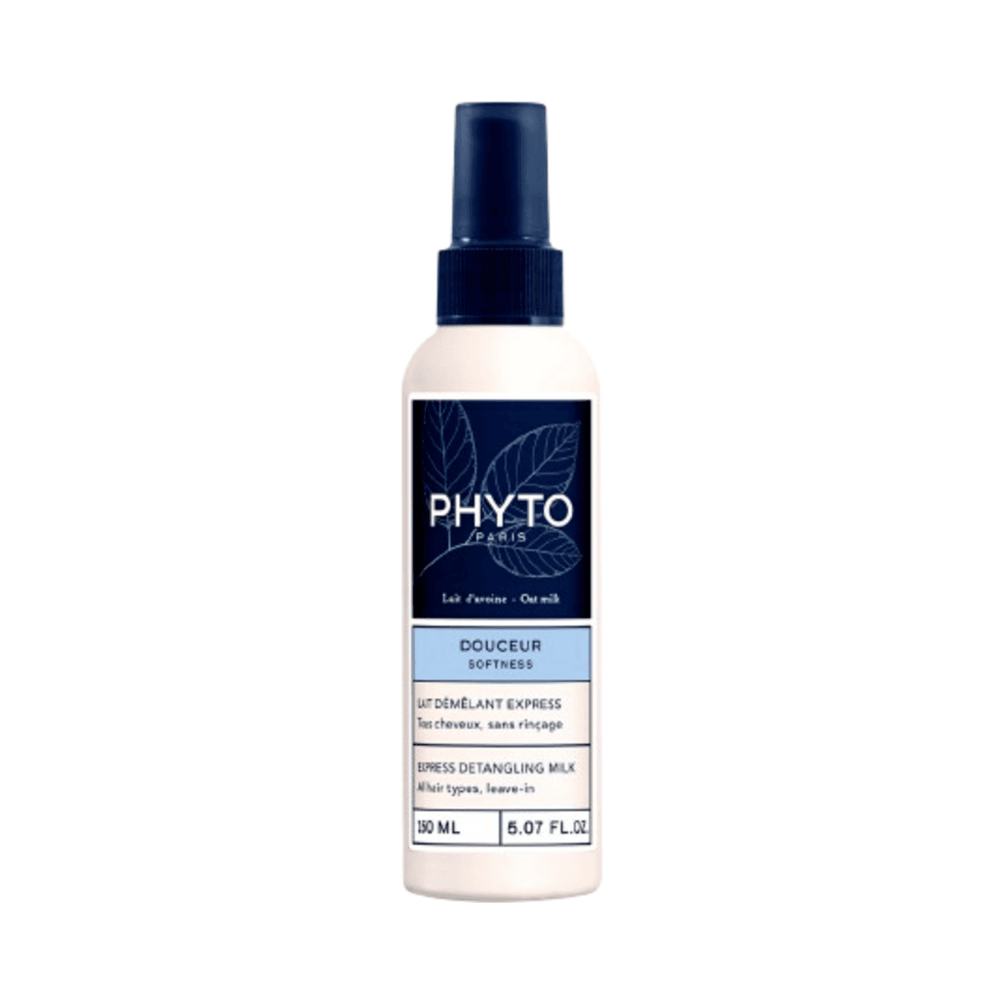 Phyto Softness Express Detangling Hair Milk 150ml bottle with rosemary and calendula. Nourishes hair and enhances shine without rinsing.