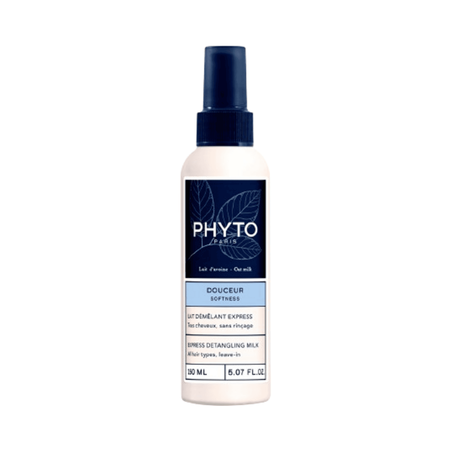 Phyto Softness Express Detangling Hair Milk 150ml bottle with rosemary and calendula. Nourishes hair and enhances shine without rinsing.