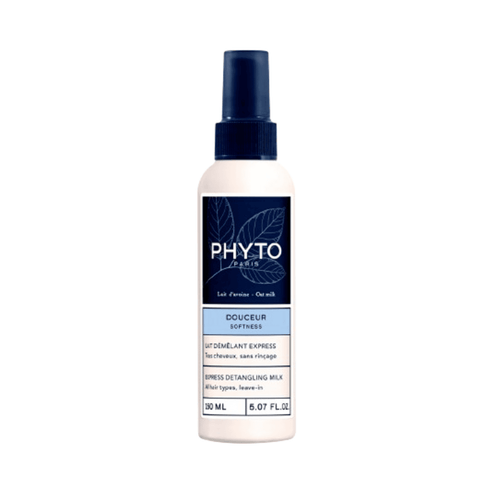 Phyto Softness Express Detangling Hair Milk 150ml bottle with rosemary and calendula. Nourishes hair and enhances shine without rinsing.