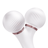 Detailed view of black Geske Sonic Facial Roller’s dual ribbed heads with gold accents, enhancing skin firmness and reducing puffiness.