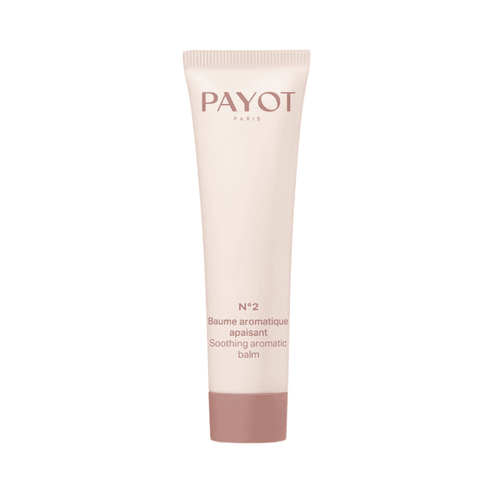 Payot Soothing Aromatic Balm tube designed for face care, offering instant relief for redness-prone skin with botanical ingredients.