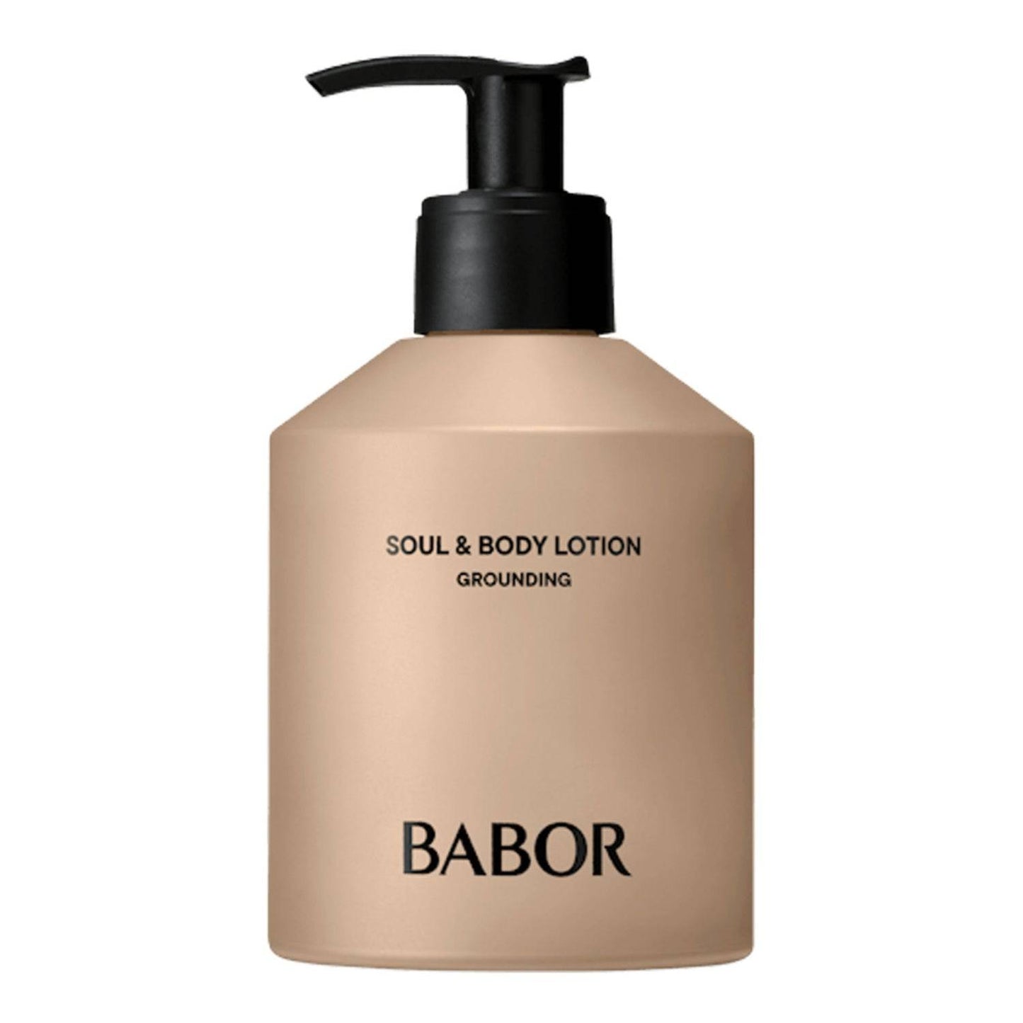 Babor Soul and Body Lotion Grounding in a beige pump bottle, ideal for nourishing body care and supporting the skin barrier.