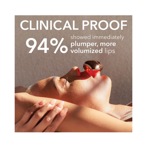 Clinical proof shows 94% of users experienced plumper, more volumized lips using the LED Lip Anti-Aging Device - Dr Dennis Gross Spectralite.