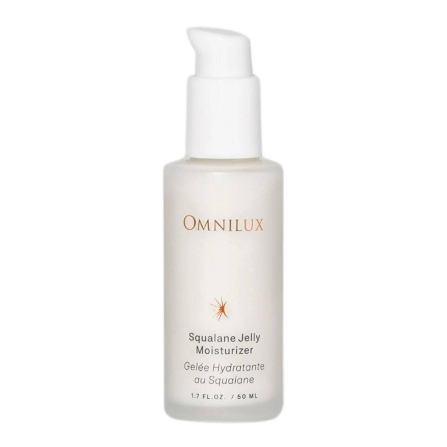 Omnilux Squalane Jelly Moisturizer in a 50ml pump bottle, designed to enhance LED light therapy and deeply hydrate facial skin.