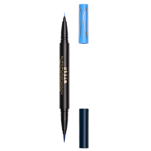 Blue Stila Stay All Day Eyeliner with dual-ended tips and cap, perfect for vibrant, waterproof eye makeup with precision control.