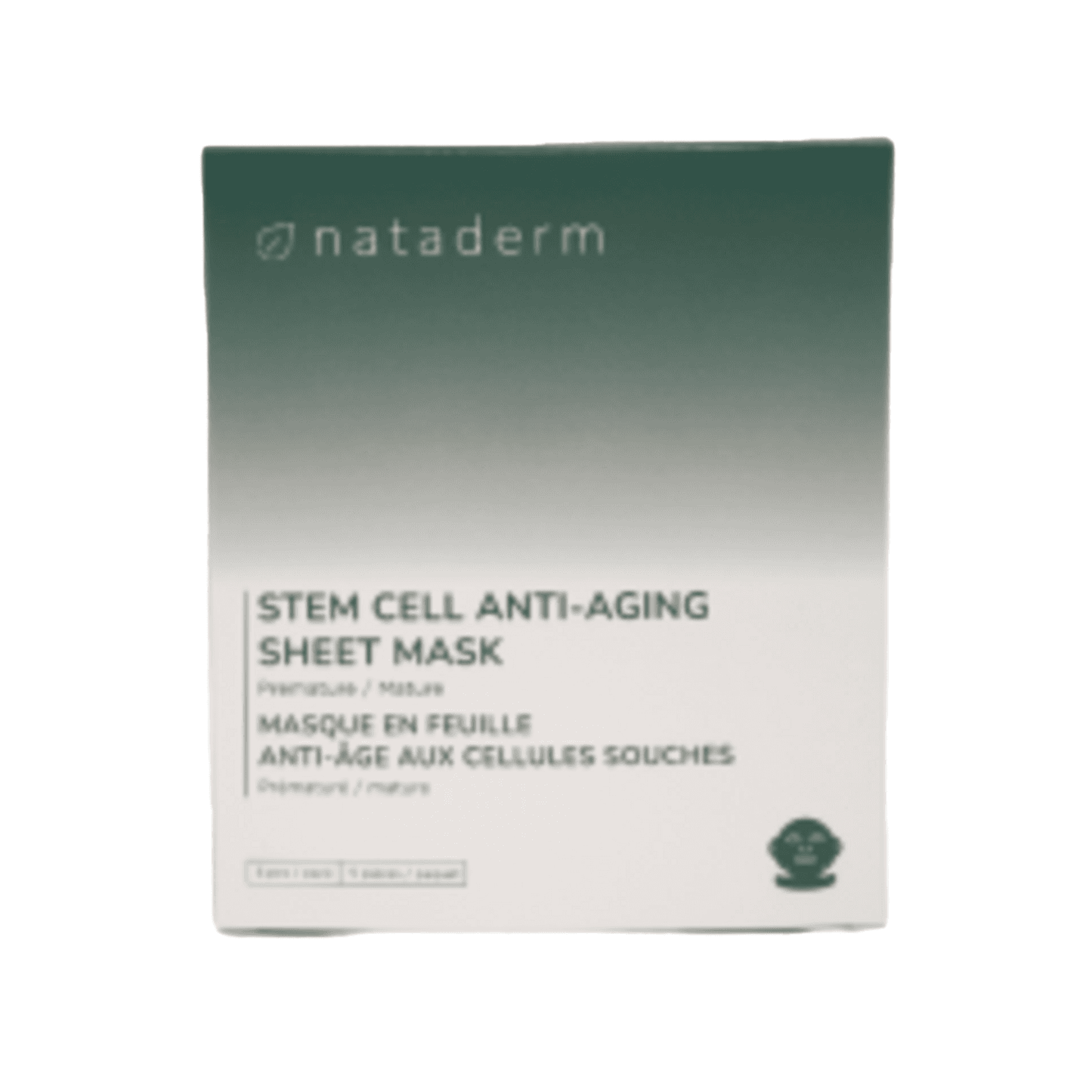 Nataderm Sheet Mask - Anti-Aging with skin lifting effect, featuring stem cell formula for mature skin care in personal beauty routine.