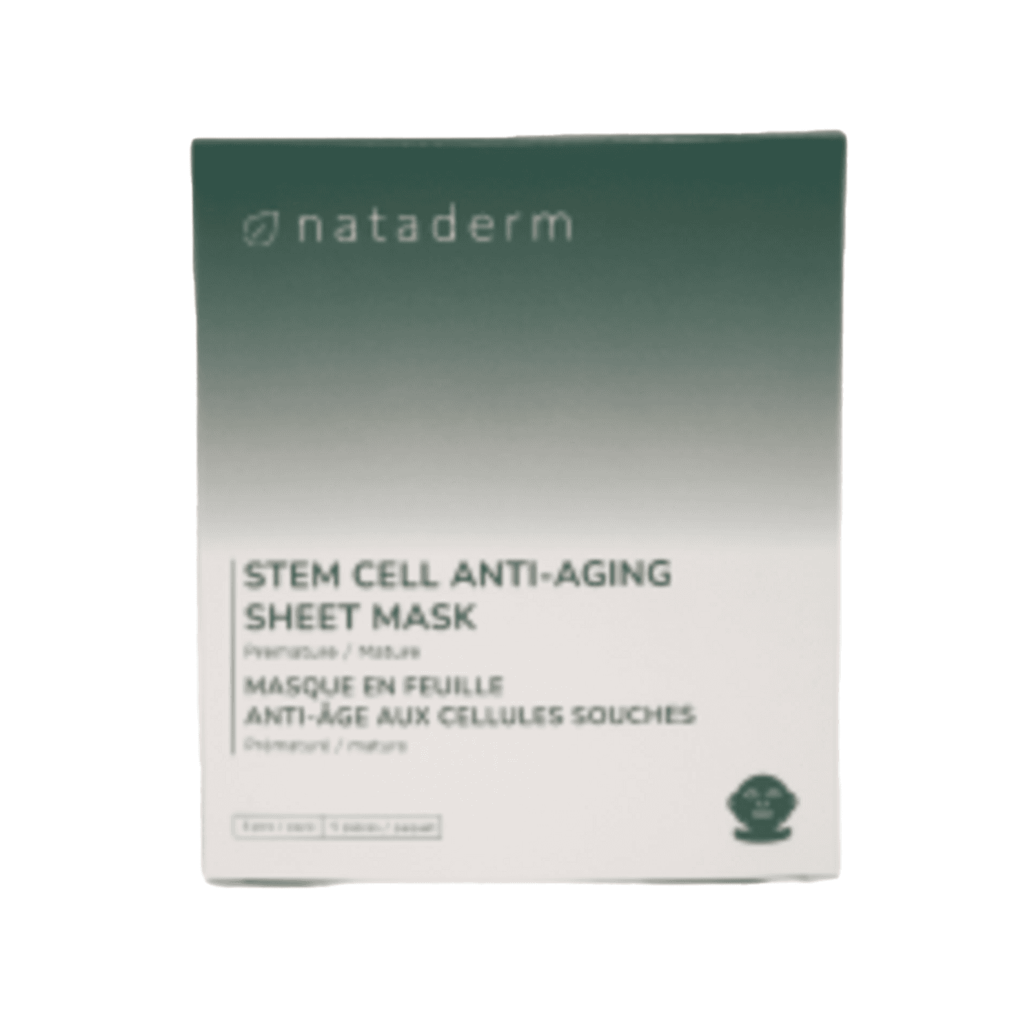 Nataderm Sheet Mask - Anti-Aging with skin lifting effect, featuring stem cell formula for mature skin care in personal beauty routine.