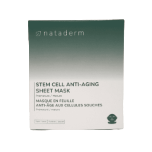 Nataderm Sheet Mask - Anti-Aging with skin lifting effect, featuring stem cell formula for mature skin care in personal beauty routine.