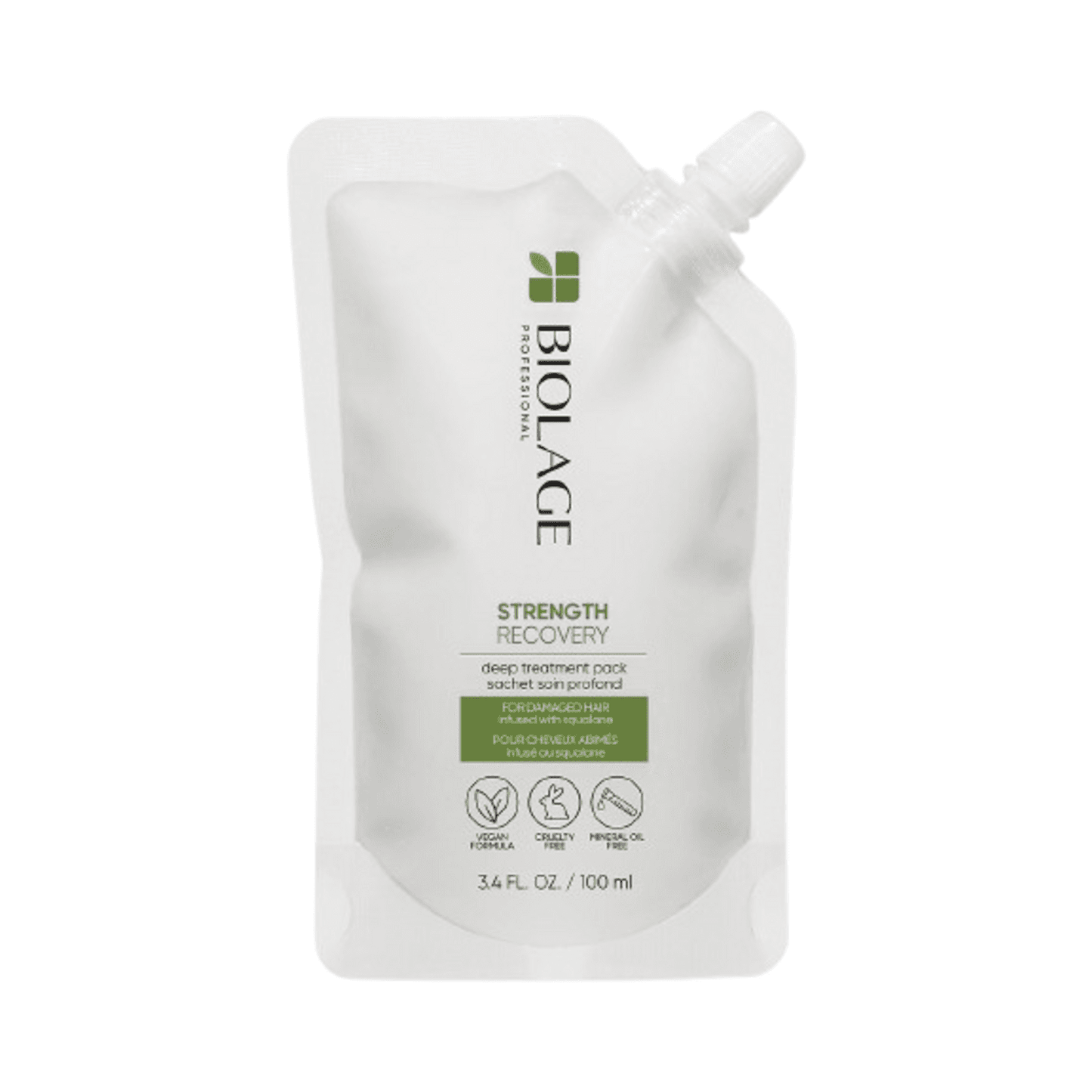 Biolage Strength Recovery Pack - Treatment for Damaged Hair in 100ml pouch, ideal for restoring moisture and repairing dry, brittle hair.