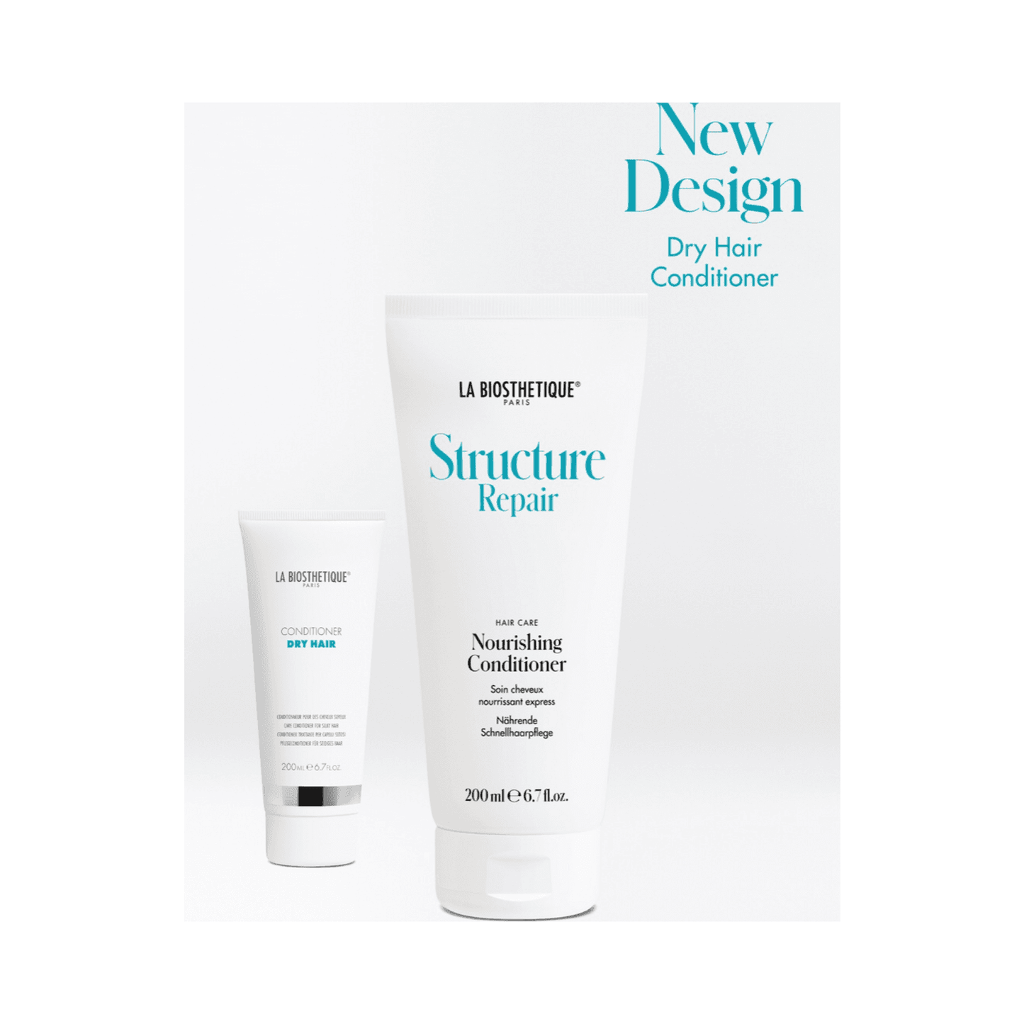 New design of La Biosthetique Structure Repair Conditioner for dry hair, featuring nourishing formula with castor oil and ceramides for shine and strength.