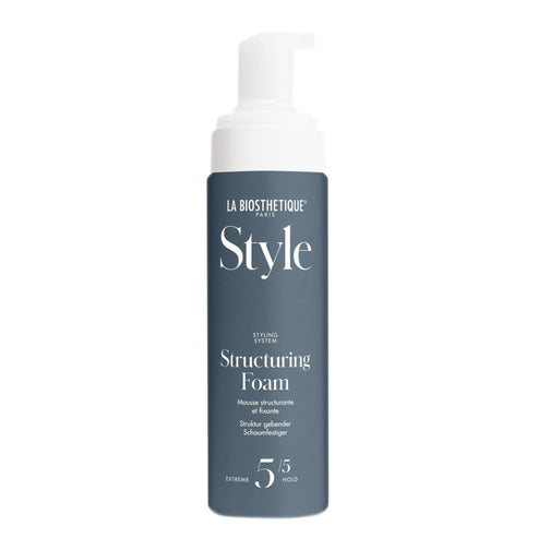 La Biosthetique Structuring Foam - Strong Hold hair styling mousse in sleek grey pump bottle. Ideal for lasting style with natural ingredients.