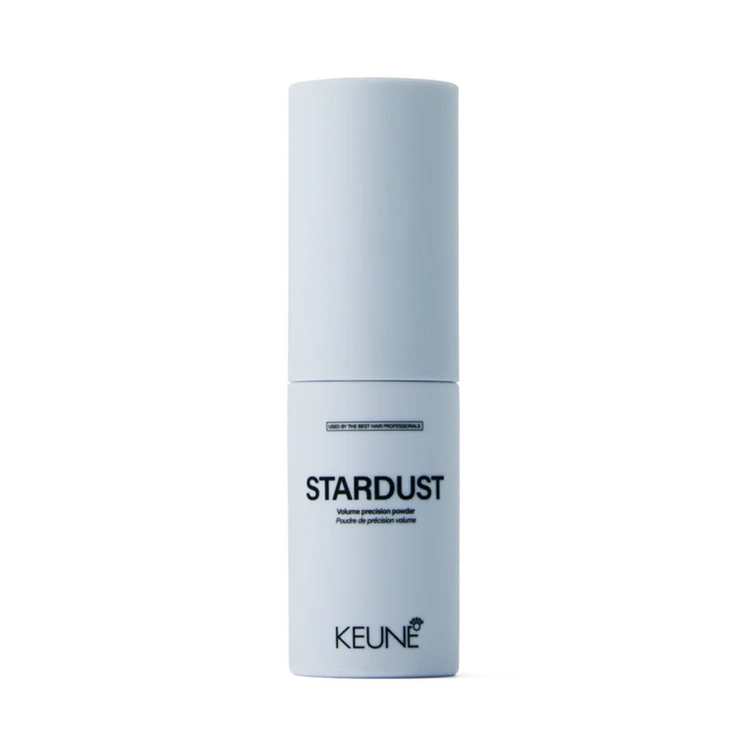 Keune Style Star Dust hair styling powder in sleek white bottle for texturizing and volumizing hair. Ideal for effortless styling on all hair types.