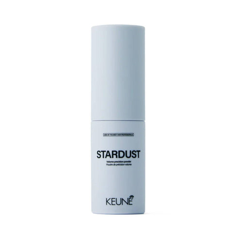 Keune Style Star Dust hair styling powder in sleek white bottle for texturizing and volumizing hair. Ideal for effortless styling on all hair types.