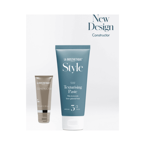 Side-by-side comparison of La Biosthetique Style Texturising Paste and its previous Constructor design. Buy now at eSkinStore for expert styling.