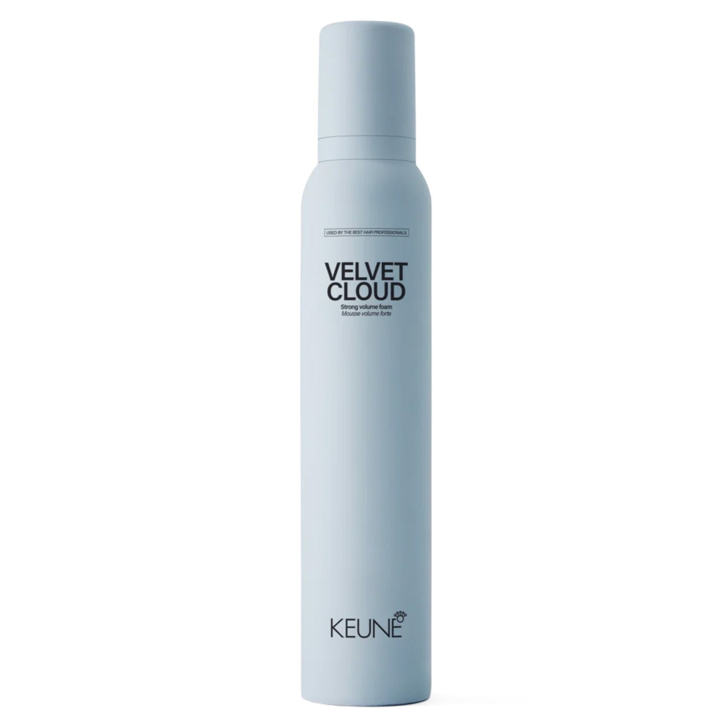 Keune Style Velvet Cloud - Volumizing Foam for hair styling, shown in minimalist cylindrical packaging for health and beauty hair care.