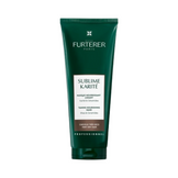 Rene Furterer Sublime Karite Mask in transparent jar with green lid, designed to deeply nourish and tame dry hair using expert ingredients.