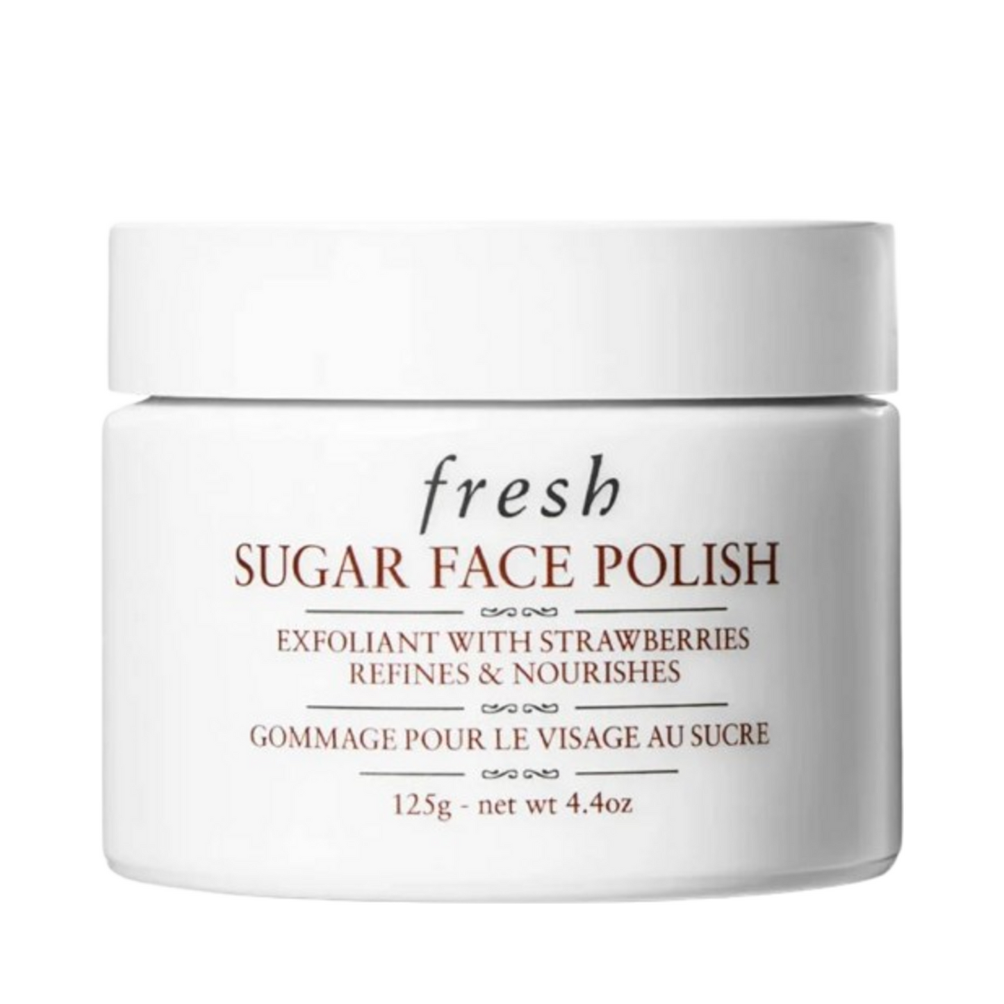 Sugar Face Exfoliator by Fresh with strawberry ingredients, offering gentle exfoliation and hydration for radiant facial skin.