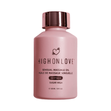 High on Love Sugar High Massage Oil Body Oil in a sleek pink bottle with rose gold cap, 100 ml size, ideal for body care and relaxation.