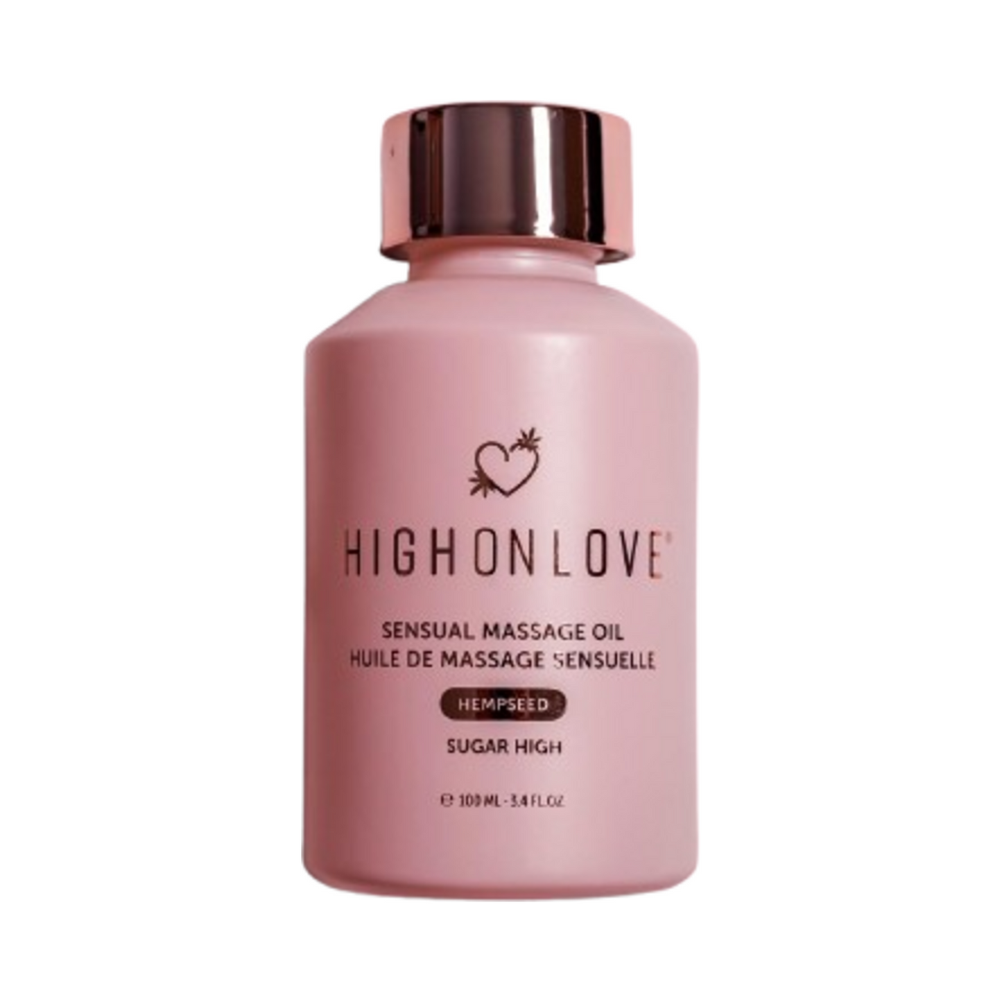 High on Love Sugar High Massage Oil Body Oil in 100 ml pink bottle with hempseed formula, part of eSkinStore’s personal care range.