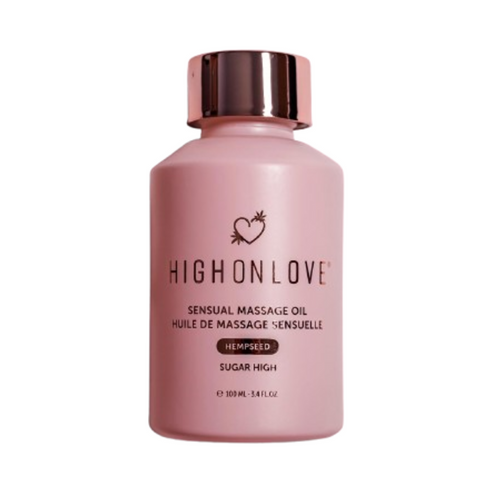 High on Love Sugar High Massage Oil Body Oil in 100 ml pink bottle with hempseed formula, part of eSkinStore’s personal care range.