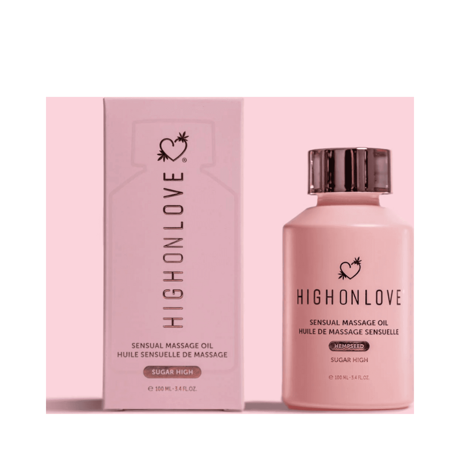 High on Love Sugar High Massage Oil Body Oil with matching pink packaging box, 100 ml, featured in eSkinStore bath and body collection.