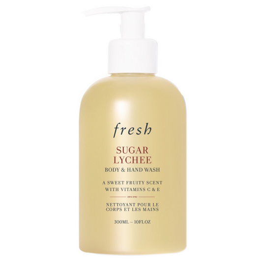 Kjøp Fresh Sugar Lychee Body and Hand Wash på eSkinCareStore, en 300 ml dusjsåpe med vitamin C og E og en søt fruktig duft for myk, ren hud.